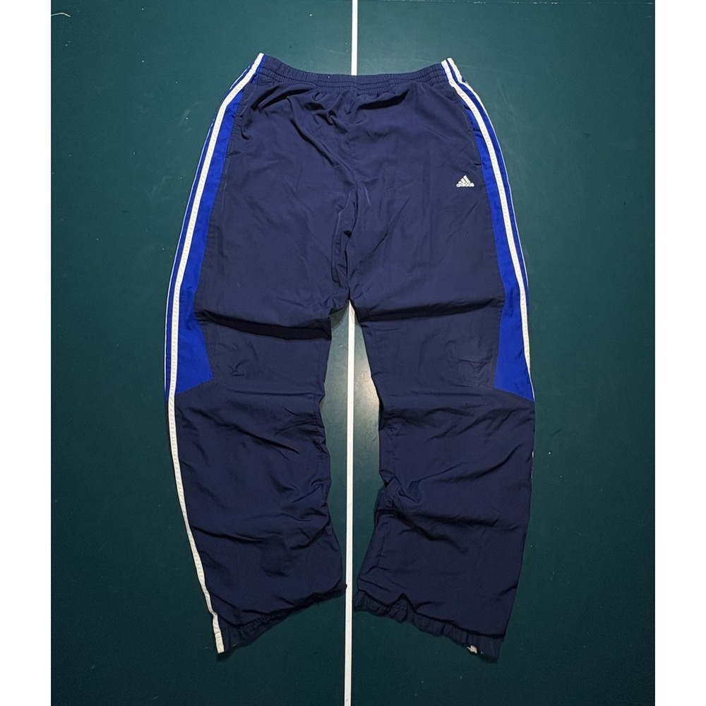 Vintage Adidas Track Pants Mens‎ Large Blue Baggy Windbreaker Striped Y2K Read*